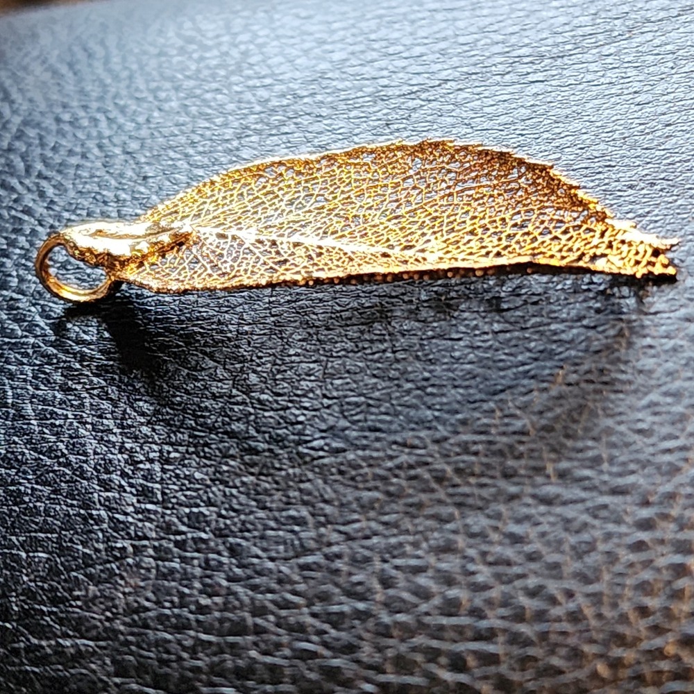 Vintage Gold Dipped Filigree Skeleton Leaf Pendant Charm Nature Boho OS Gold